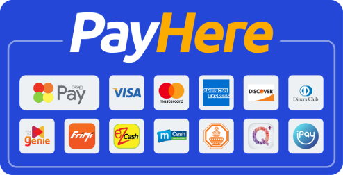PayHere: Visa, Mastercard, American Express, Discover, Diners Club, Genie, FriMi, eZ Cash, mCash, LankaQR and iPay